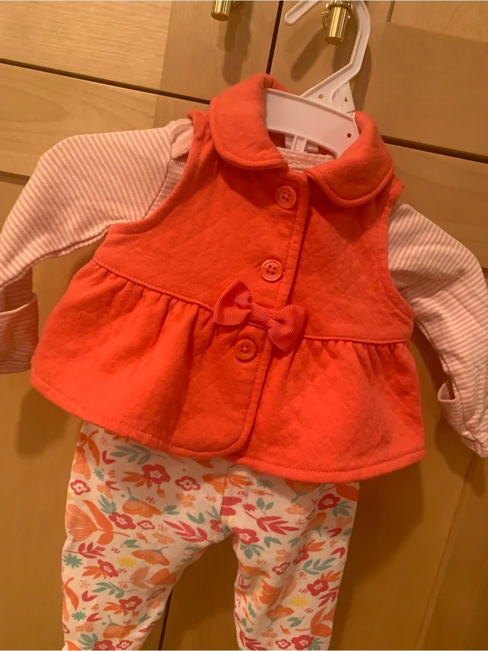 Baby Girls Newborn Footed Pants and Coral Vest and Onesie Outfit
